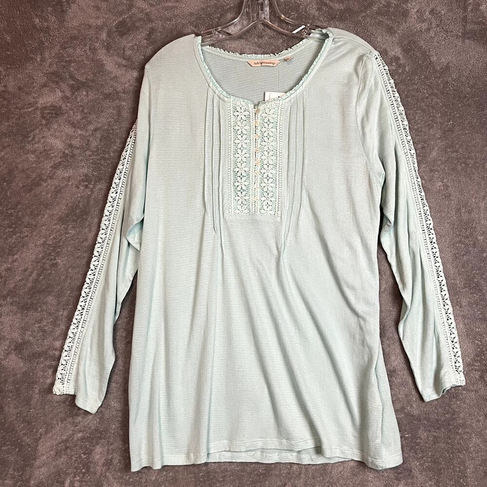Soft Surroundings Cecelia Embroidered Tunic Top Womens‎ M Long Sleeve Mint